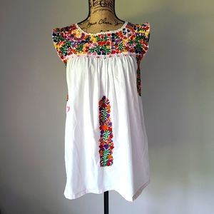 Mi Golondrina White Blouse with Multicolor Embroidery